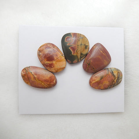 5 Pcs Multi-Color Picasso Jasper Cabochons,21x12x5mm,19x13x6mm,10.1g - MyGemGarden