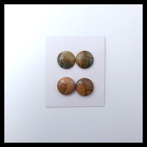 2 Pairs Multi-Color Picasso Jasper 16mm round cabochons, 16x16x4mm, 16x16x5mm, 8.2g - MyGemGarden