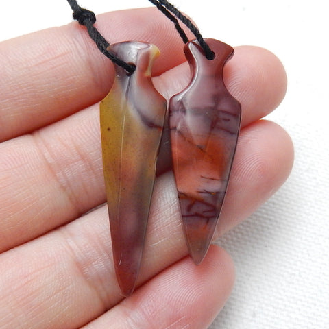 2 Pcs Mookaite Jasper Gemstone Pendant Bead Set, 40x11x4mm, 36x12x4mm, 4.6g - MyGemGarden