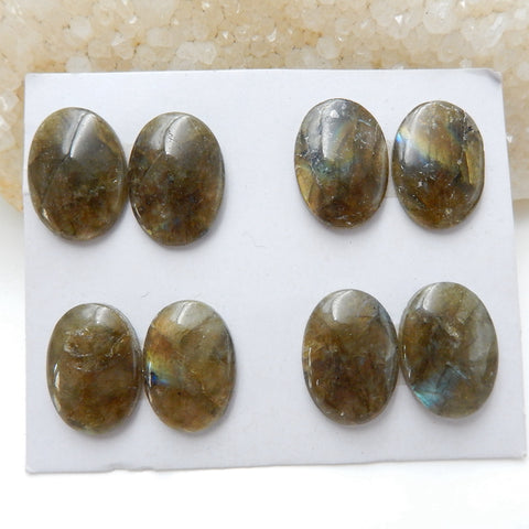 4 Pairs Natural Labradorite Oval Gemstone Cabochons, 18x12x4mm, 12.4g - MyGemGarden