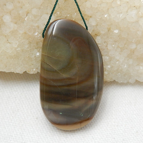 Natural Polish Flint Drilled Gemstone Pendant Bead, 45x27x9mm, 18.1g - MyGemGarden