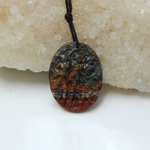 New design Multi-Color Picasso jasper Carved 3 women Oval Gemstone Pendant Bead, 26x20x3mm, 2.9g - MyGemGarden