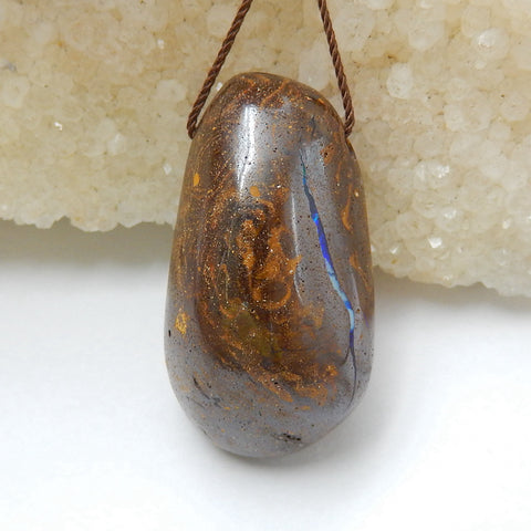 New, Natural Boulder opal Drilled Gemstone Pendant Bead, 34x19x18mm, 17.5g - MyGemGarden