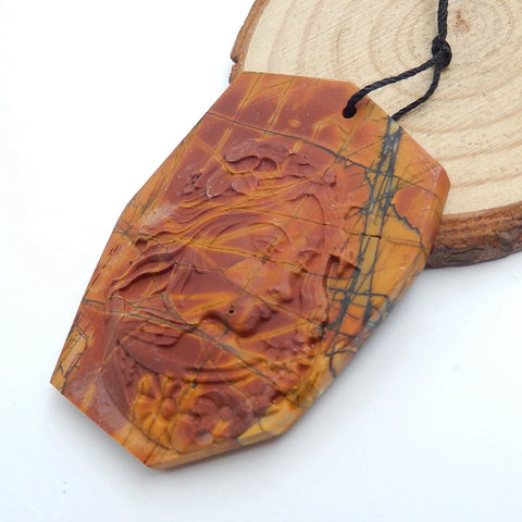 New design Multi-Color Picasso jasper Carved Gemstone Pendant Bead, 53x40x7mm, 25.1g - MyGemGarden