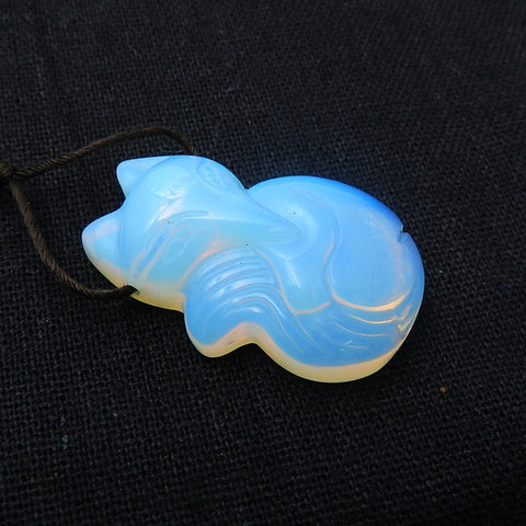 Carved Opalite Gemstone Fox Pendant , Fox Jewelry, 35x22x10mm, 11.4g - MyGemGarden