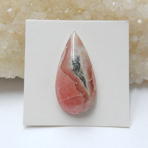 Natural Argentina Rhodochrosite Teardrop Gemstone Cabochon, 30x15x6mm, 5.4g - MyGemGarden