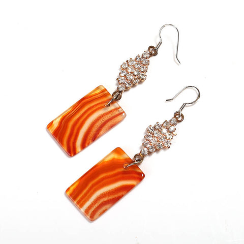 Orange stripe Agate Rectangle stone earrings Dangle earrings, 25x25x2mm, 6.1g - MyGemGarden