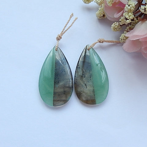 Labradorite And Green Aventurine Glued Gemstone Earrings Pair 34x18x4mm,8.3g - MyGemGarden