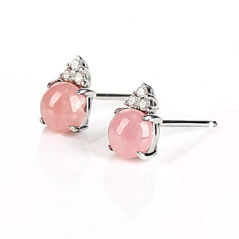 New design, 5mm Rhodochrosite and Diamond Earrings. 18-carat platinum Dainty Gift, Gift Wedding Gift, 7.5ct - MyGemGarden