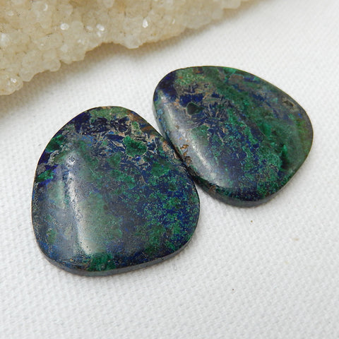 Blue Azurite Gemstone Cabochon Set, 31x28x4mm,16.7g - MyGemGarden