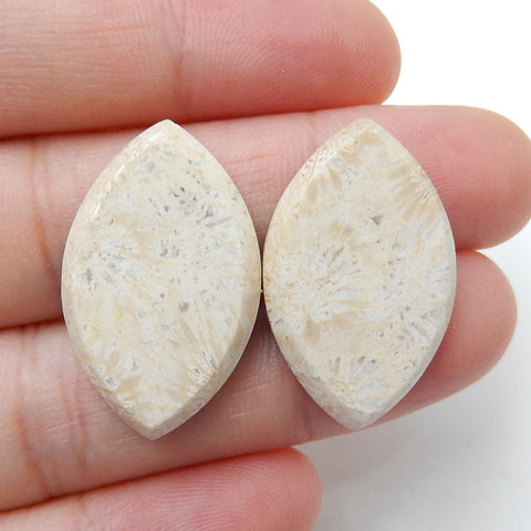 Natural Indonesian Fossil Coral Marquise Gemstone Cabochon Pair, 25x16x4mm, 5g - MyGemGarden