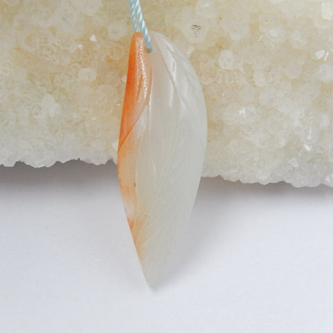 Amazonite carved leaf Pendant Bead, 37x13x5mm, 3.8g - MyGemGarden