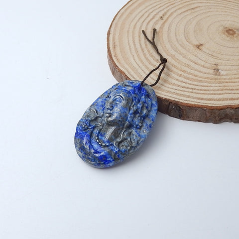 Lapis Lazuli Carved woman Pendant, 44x31x15mm, 26.6g - MyGemGarden