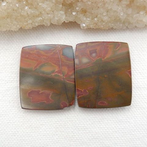 Natural Multicolor Picasso Jasper Gemstone Cabochon Pair, 30x25x5mm, 14.7g - MyGemGarden