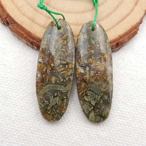 Ocean Jasper Earrings Stone Pair, stone for earrings making, 35x13x4mm, 6.4g - MyGemGarden