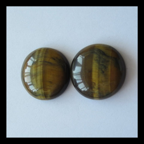 Tiger's Eye 25mm round cabochons Pair, 25x25x7mm, 14g - MyGemGarden