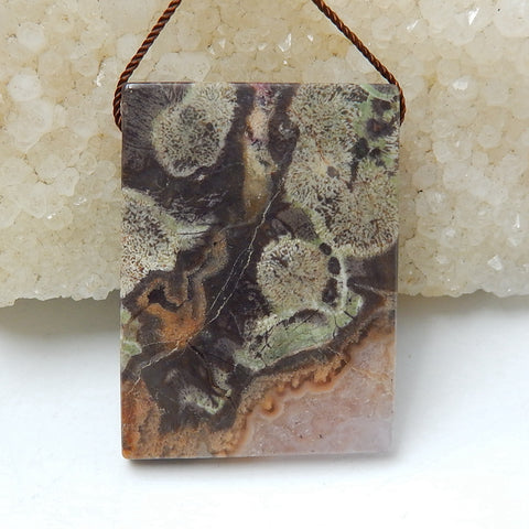 Natural Mushroom Jasper Gemstone Pendant Bead, 38x28x5mm, 13g - MyGemGarden