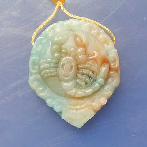 Natural Amazonite Gemstone Carved Scorpion Pendant Bead, 37x31x10mm, 14.77g - MyGemGarden