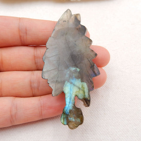 Vintage Hand Carved Labradorite Gemstone Indian Head Pendant , 67x30x8mm, 16.1g - MyGemGarden