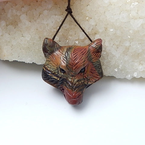 New Design Multi-Color Picasso Jasper Wolf Head Pendants, 32x30x17mm, 17.6g - MyGemGarden