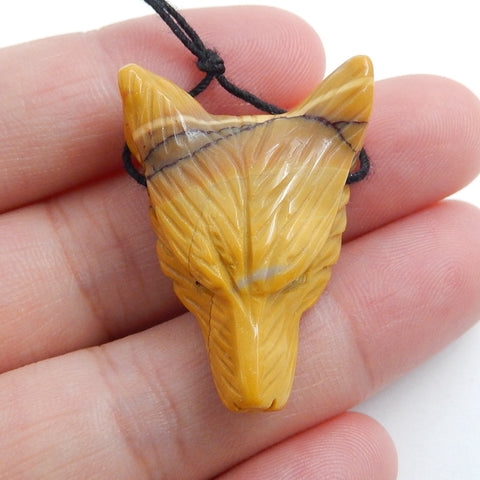 Handmade Mookaite Jasper Carved Wolf Head Pendant Bead, 32x23x11mm, 8.1g - MyGemGarden