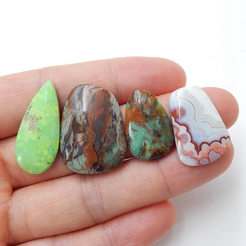 Natural Labradorite, Green Opal and Stripe Agate Gemstone Cabochons, 25x19x4mm, 20x13x4mm,7.4g - MyGemGarden