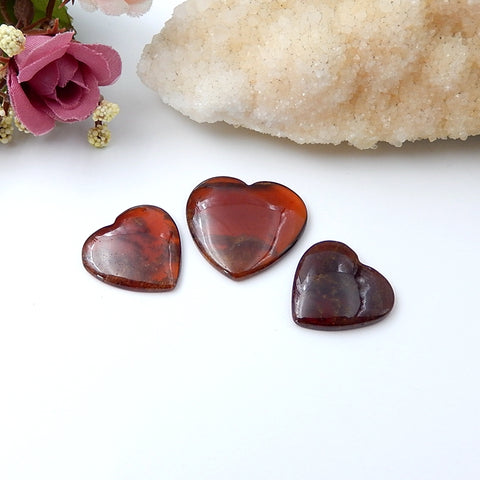 3 Pcs Garnet Heart-Shaped Cabochon 26x25x4mm,21x21x4mm,13g - MyGemGarden