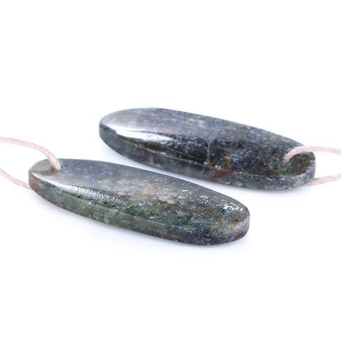 Works of Art Green Kyanite Drilled Earrings Pair 28x11x3mm,5.7g - MyGemGarden