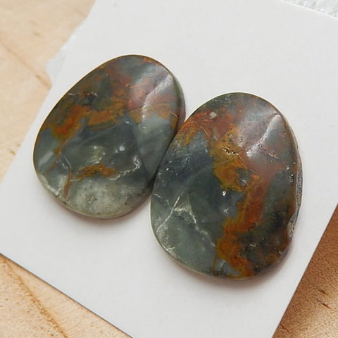 Natural Us Biggs Jasper Gemstone Cabochons pair, 19x16x3mm, 3.5g - MyGemGarden