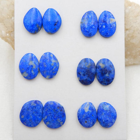 4 Pair Natural Lapis Lazuli Flatback Gemstone Cabochons, 18x15x4mm, 16x13x4mm, 21.3g