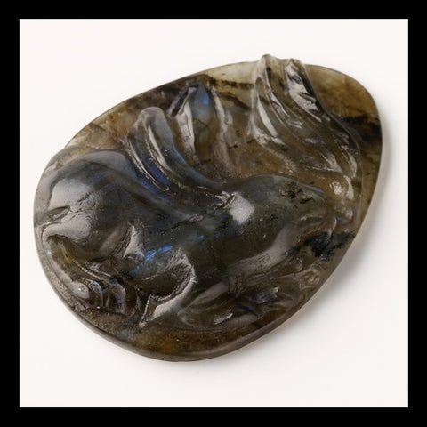 Labradorite Gemstone Rabbit Carved Ornament, 44x33x8mm, 15g - MyGemGarden