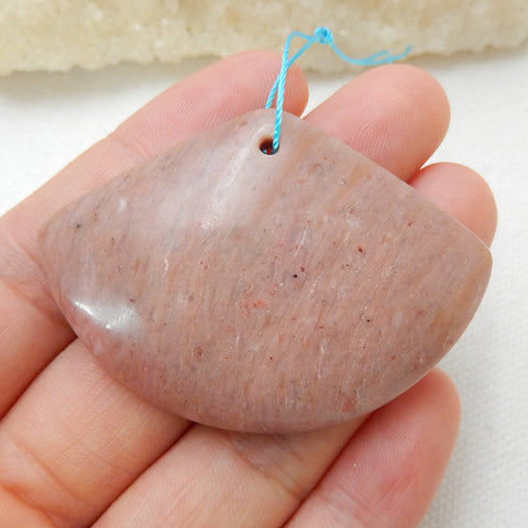 Natural Rhodonite Drilled Fan Gemstone Pendant Bead, 50x35x8mm, 19.4g - MyGemGarden