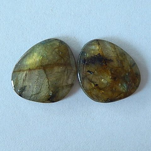 Natural Labradorite Cabochon Pair 16x14x3mm,2.3g - MyGemGarden