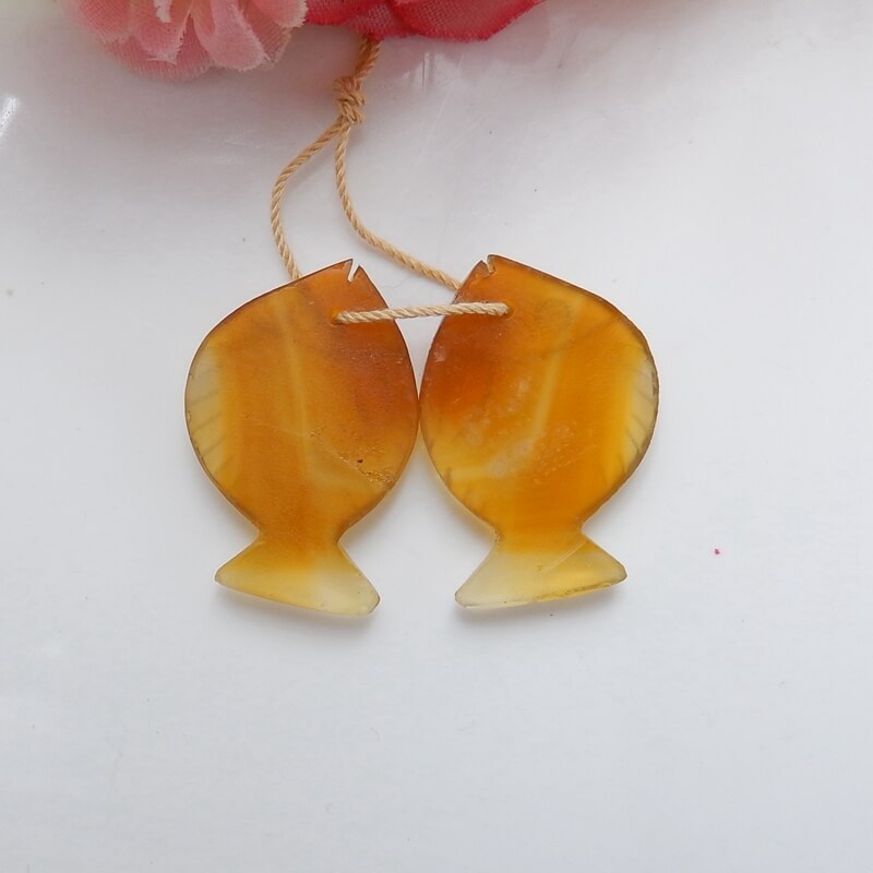 Hot sale Agate Carved fish Earrings Pair, stone for Earrings making, 28x18x5mm, 7.0g - MyGemGarden