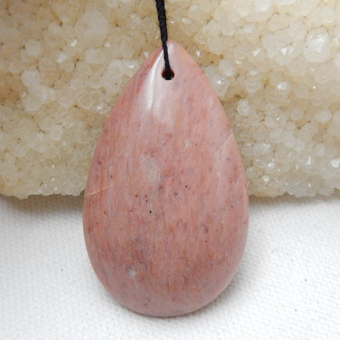 Natural Rhodonite Drilled Teardrop Gemstone Pendant Bead, 50x30x8mm, 16.5g - MyGemGarden