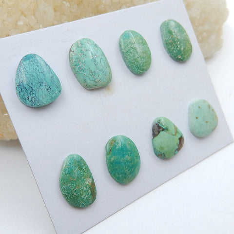 8 PCS Natural Turquoise Flatback Gemstone Cabochon, 14x11x4mm, 12x11x3mm, 6.6g - MyGemGarden