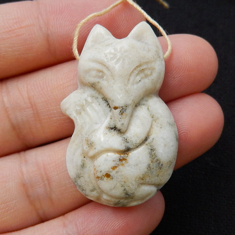 Carved Indonesian Fossil Coral fox Pendant, 36x22x9mm, 9g - MyGemGarden