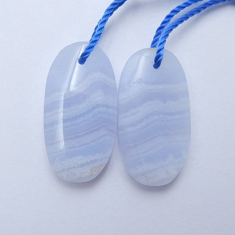 Natural Blue Lace Agate Oval Earrings Pair, stone for Earrings making, 22x12x4mm, 4g - MyGemGarden