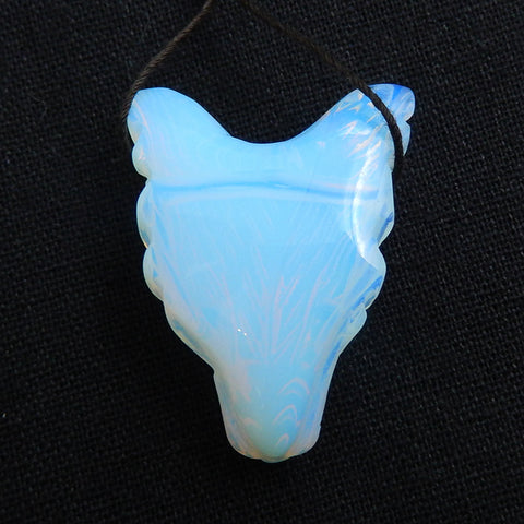 Handmade Opalite Carved Wolf Head Pendant Bead, 40x31x15mm, 17.8g - MyGemGarden