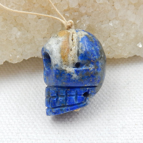 Lapis Lazuli Carving Skull Pendant, 24x18x16mm, 11.3g - MyGemGarden