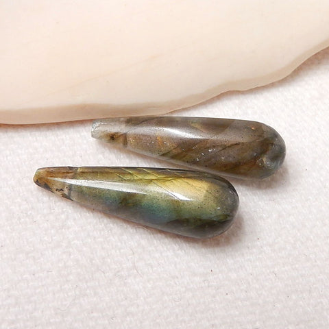 Labradorite Earrings Stone Pair, stone for earrings making, 24x8mm, 3.5g - MyGemGarden