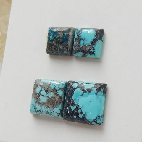 4 PCS Natural Square Turquoise Flatback Gemstone Cabochons, 10x3mm, 7x3mm, 1.8g - MyGemGarden