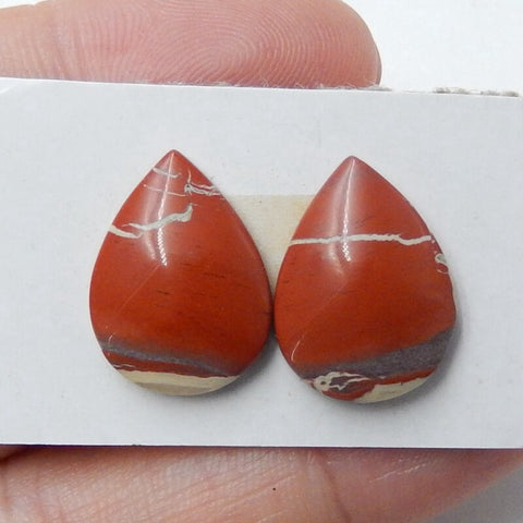 Natural Red River Jasper Teardrop Gemstone Cabochons Pairs, 16x12x4mm, 2.4g - MyGemGarden