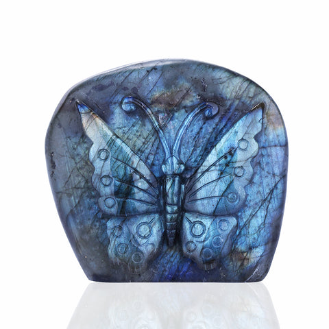 Top Quality Shimmer Labradorite Hand Carved Butterfly Gemstone for Decration, 60x55x22mm, 109.4g - MyGemGarden