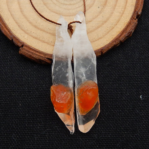 Nugget Agate And Quartz Glued Earrings Stone Pair, stone for earrings making, 47x9x11mm, 6.4g