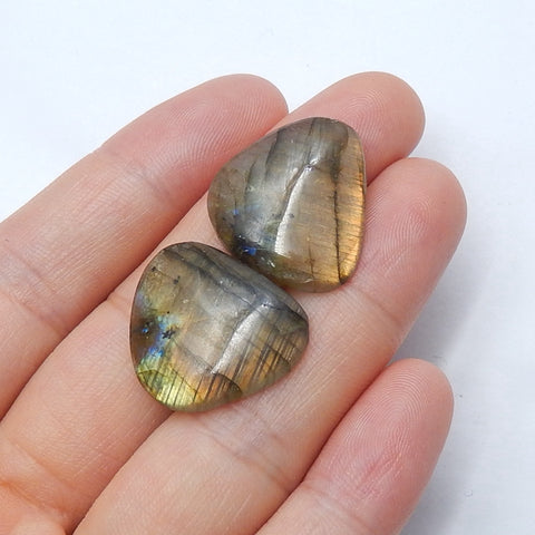 Natural Labradorite Cabochon Pair, 21x18x5mm, 6.0g - MyGemGarden