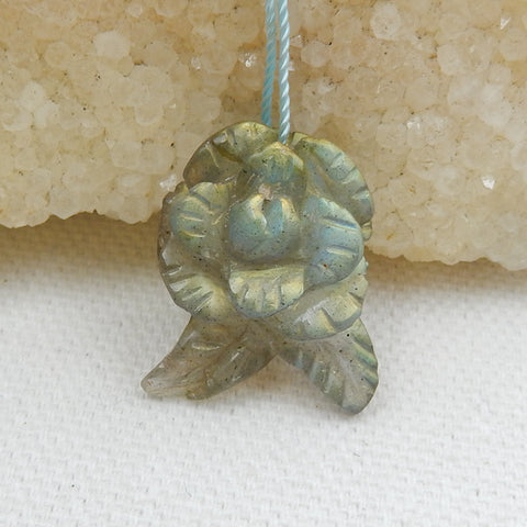 Carved Labradorite Gemstone Flower Pendant Beads, 22x16x8mm, 3.7g - MyGemGarden