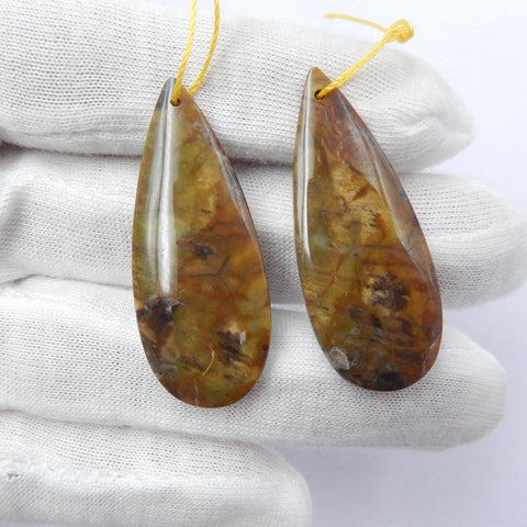 Mushroom Jasper Gemstone Natural Earrings Pair, 40x16x5mm, 45.5g - MyGemGarden