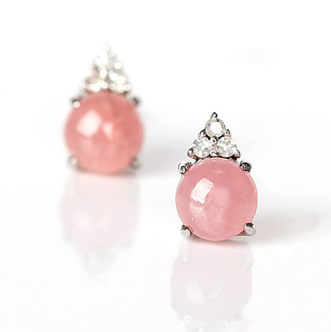 New design, 5mm Rhodochrosite and Diamond Earrings. 18-carat platinum Dainty Gift, Gift Wedding Gift, 7.5ct - MyGemGarden