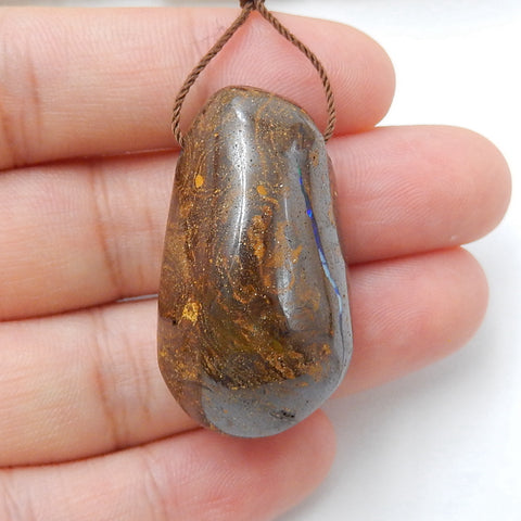 New, Natural Boulder opal Drilled Gemstone Pendant Bead, 34x19x18mm, 17.5g - MyGemGarden